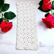 VTG Hand Crochet Lace Table Runner White Cotton Dresser Scarf Doily 16 x 36 in