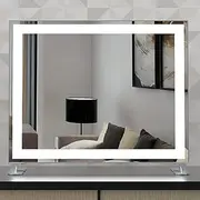 LED Mirror, Vanity Mirror Hollywood Lighted Makeup Mirror with Dimmable LED for Dressing Room & Bedroom,Detachable 10x Magnification Mirror, Silver, 485×140×405mm