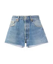 Re Done Frayed Hem Denim Shorts 25,27,28 Blue