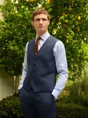 Blue Textured Wool Suit: Waistcoat (542898) | $100