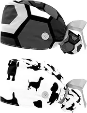 [WOSHJIUK] Working Hat 2 Pack Scrub Caps for Women,Black and White Hexagon,Tie Back Cap Adjustable Scrub Hat
