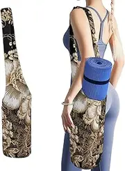 JKLQWH Gold Leaf Flowers Printed Yoga Mat Bag Long Tote with Pockets for Your Yoga Accessories Exercise Yoga Mat Carrier Holder Multi-Functional Storage Bag Holds Most Pilates Mats