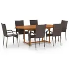7 Pcs Garden Dining Set Extendable Wood Table And PE Rattan Chairs Furniture