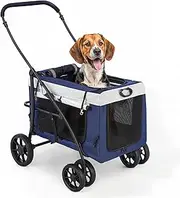 MoNiBloom Dog Cat Stroller for Dogs Cats, 4 Wheels Pet Stroller Jogger w/Detachable Carrier, Travel Strolling Cart, Soft Collapsible Dog Crate