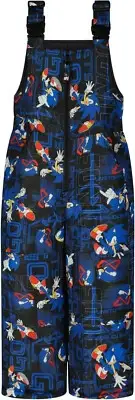 Sonic Kids Snow Pants Bibs Printed Water-Resistant Kids Snow Suit Front Zip Sz 4