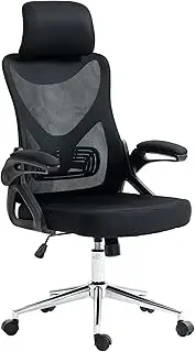 [Techni Mobili] Essential Ergonomic with Lumbar Support & Adjustable Headrest – Breathable Mesh Flip-Up Armrests, Durable Chrome Base Office Chair, Black