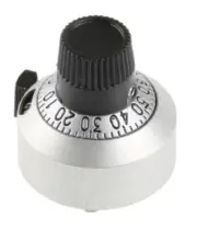 Vishay 15-TURNS DIAL POTENTIOMETER KNOB 22.2x22.2mm, 6.35mm Shaft, Chrome/Black