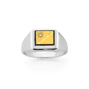 9ct Gold, & Sterling Silver Diamond & Onyx Gents Ring