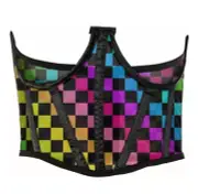 DAISY CORSETS Lavish Rainbow Checkers Print Mesh Open Cup Waist Cincher MEDIUM