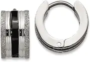 [JewelryWeb] Stainless Steel Black Ip Plated Laser Cut Hoop Earrings 12x13mm Wide 7mm Thick-Hoop Earring for Women
