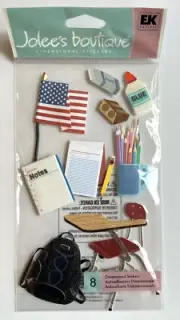 Jolee's Day At School Scrapbooking Stickers Desk Backpack Notebooks Pencils Flag