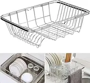 Expandable Dish Drying Rack Over Sink Adjustable 35 to 47cm, Stainless Steel Dish Drainer Rack/Basket for Kitchen, Adjustable Rustproof Cutlery, Utensils, Fruit Vegetable Drainer for 1-2 People (01)