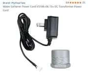 v3186 15V DC Water Softener Power Cord Transformer
