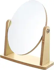 DRESSOOS 1pc Rotating Bamboo Dressing Table Mirror Makeup Mirror Round Desktop Vanity Mirror Stable Base and 360° Rotation Adjustment