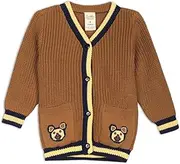 [Cuddle Threads] Kids 100% Cotton Knit Cardigan, Brown with Teddy Bear Design, Newborn to 6 Years Old, Button Front, Designed in Australia