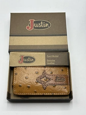 New Justin Ostrich Print Leather Front Pocket Wallet