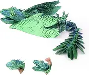 12" 3D Printed Feathered Wyvern Dragon With Adjustable Wings and Simulated Glasses - Articulated Crystal Dragon Fidget Toy Surprise (Green)