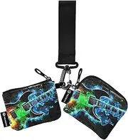 [XYMZR] Mini Zip Around Wristlet keychain Wallet Abstract Guitar Colors for Women Personalized Pattern Detachable Dual Pouch Wristlet Portable Wallet Phone Coin Purse, Multi-colored, One Size
