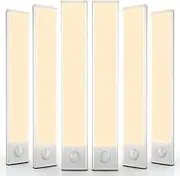6 Pack Under Cabinet Lights Wireless, 68 LED Motion Sensor Light Indoor Rechargeable Magnetic Closet Lights Battery Operated, Under Counter Lights for Kitchen, Wardrobe, Stairs, Warm Light