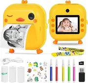 AURTEC Instant Camera for Kids, Mini Thermal Printing Camera, No Ink Required, 48MP Dual Camera,1080P HD Video, 32G TF Card, 3 Print Paper, 2.4 Inch Color Screen, Cute Animal Cartoon Design, Duck