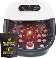 Foot Spa Bath Massager with Heat Bubbles and Vibration Massage and Jets, 16 OZ Calming Lavender Foot Soak Epsom Salt, MoodRelish Foot Soaker with Red Light, 22 Massage Rollers, Adjustable Temp -Grey