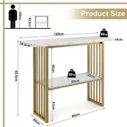 White Faux Marble Console Table with Gold Frame, 2-Tier Design, 1.2m Length