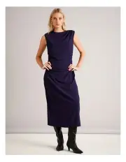 [Basque] Textured Gathered Dress in Navy
