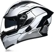 Motorbike Helmet, Full Face Motorcycle Helmet, Double Visor Full Face Motorcycle Motorbike Helmet, DOT/ECE Approved Street Helmet Unisex Adult, Motorcycle Helmet F,XXL/{61~62cm}