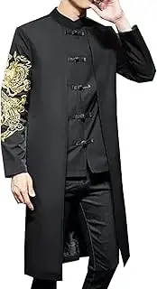 [Generic] Spring and Autumn Tang Suit,Men Mid-Length Embroidered Tang Suit Chinese Retro Casual Jacket Comfortable and Skin-Friendly(Black)