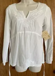 High Sierra White Tie Back Blouse or Top Long Sleeves Women's Size Small NWT