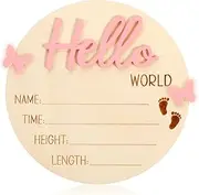 1 PCS Baby Name Sign, Pink Baby Name Announcement Sign, Wooden Newborn Sign, Newborn Name Sign for Hospital Sign, Baby Custom Name Sign for Newborn Baby