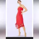 Likely Revolve Aldina Tassel Halter Fringe Trim Dress In Red, Size 8 NWT