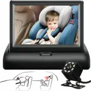 Baby Car Mirror 4.3 HD Night Vision Function Car Mirror Display, Safety Car Seat Mirror Camera Monitored Wide Crystal Clear View