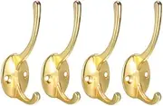 XYWHPGV Dual Prong Coat Hooks Wall Mounted Retro Double Hooks Utility Gold Hook for Coat Scarf Bag Towel Key Cap Cup Hat 87mm x 29mm x 42mm 4pcs(e511b 8ed82 e3c5f 3b07f 545d6 890af