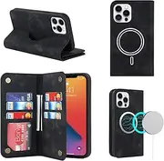 GoshukunTech Case for iPhone 12 Pro Max Case Wallet Leather[Support Magsafe Charging][Card Holders] with Stand Feature Protective Shockproof Folio Flip Cover for iPhone 12 Pro Max(6.7")-Black