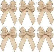 Xinnun 6 Pcs Burlap Bows Knot Handmade Ribbon Bows Natural Rustic Burlap Wreath Decorative Bowknot Ornament for Tree Decorate Festival Holiday Party Supplies(Plain Style,Beige)