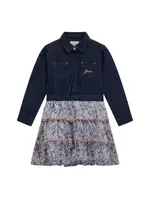 GUESS Girl's Dark Blue Multi Fit and Flare Denim Tulle Dress Size: 3, Polyester
