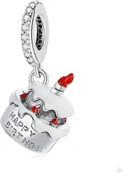 [DUUDAH] Women's Jewellery 925 Sterling Silver Pendant Beads,Happy Life Series Birthday Cake Bangles 925 Sterling Silver Pendant Beads for Women,Compatible with All European Bracelets