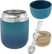 500 ml/17oz Insulated Food Container with Spoon 304 Stainless Steel Insulated Food Jar with Alright Lid Leakproof Thermal Lunch Box Suitable for Home Office and Travel (Blue)