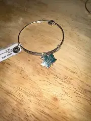 #555 Alex and Ani "BeLeaf in Yourself" Shiny Silver Charm Bangle Bracelet