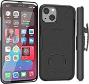 Ailiber iPhone 13 Case with Screen Protector, Swivel Belt Clip, Kickstand Holder, Slim Shockproof Shell Slide Pouch - Black