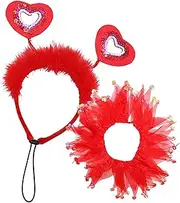 Dog Valentines Outfit - Ribbons Dog Collar Red Heart Headband for Valentine's Day - Holiday Costumes for Small Medium Large Dogs