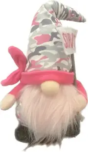 HUG Feel the Love Gnome Breast Cancer SURVIVOR Pink White Camo Plush