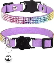WDPAWS Cat Collar Breakaway Bling Diamond Rhinestone with Bell Adjustable for Cats and Kitten Girl boy (Purple)