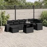 8 Piece Outdoor Lounge Setting Garden Conversation Set Outdoor Sofa Set Weather-Resistant Garden Furniture Patio Couch Sectional Deck Backyard, Black Poly Rattan
