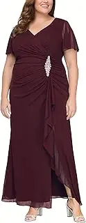 [Alex Evenings] Women's Plus Size Long Flutter Sleeve Dress with Tulip Overlay Skirt
