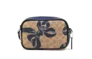 Coach Mini Jamie Camera Bag In Signature Canvas With Bow Print - Silver/Tan/Blac