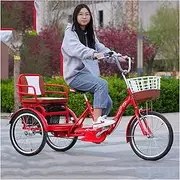 3 Wheels Adult Tricycles with Baskets Back Seat 20 Inch Bikes Three-Wheeled Cruise Trike for Recreation Shopping Picnics Exercise Red Cycling Pedalling