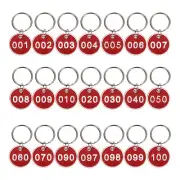 Number Tags 1-100, 100 Pcs 30mm Round Key Tags Aluminum Metal, Red