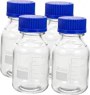 CATIEBYE 4Pcs Graduated Bottles Wide Mouth Glass Storage Containers with Screw Caps Leakproof and Break Resistant for Laboratories and Classroom Use